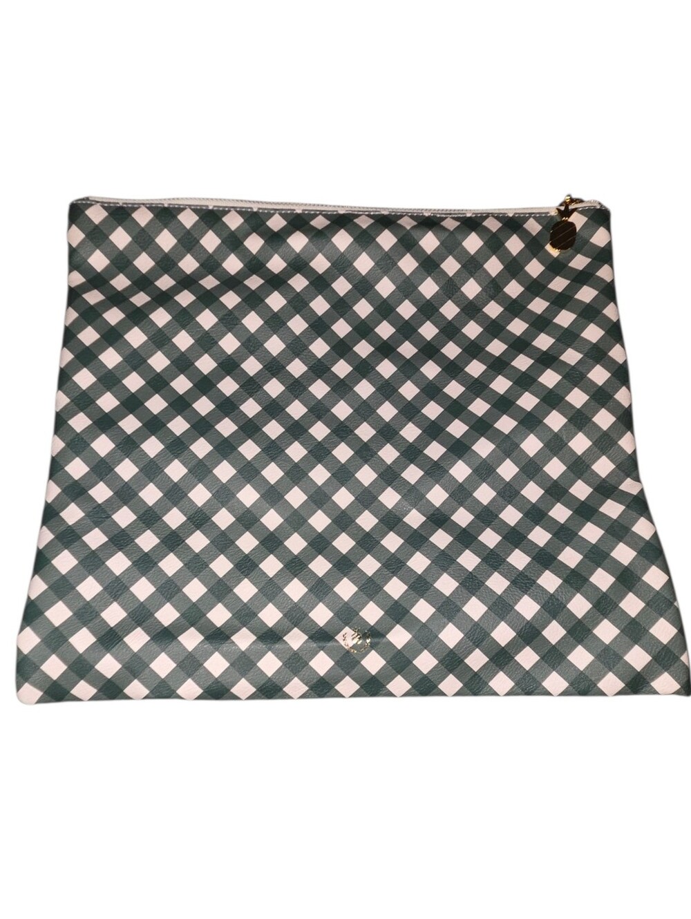 Emily Ley white and green gingham planner pouch.